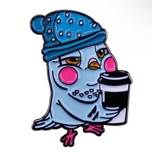 Hipsters Blue Bird With Coffee Enamel Pin